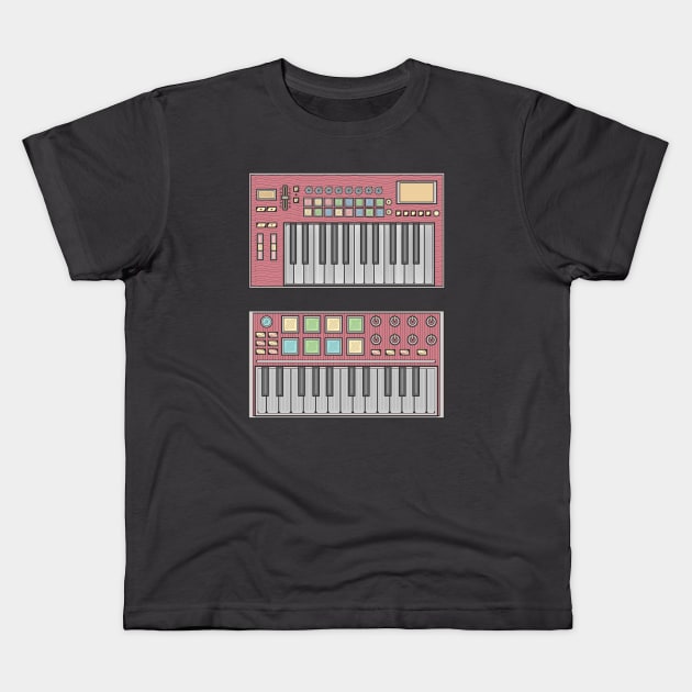 Red Mini Synthesizer Kids T-Shirt by milhad